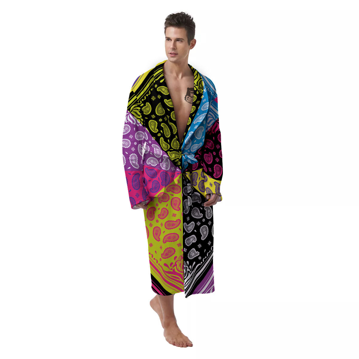 Grizzshopping Bandana Paisley Colorful Square Print Men s Robe