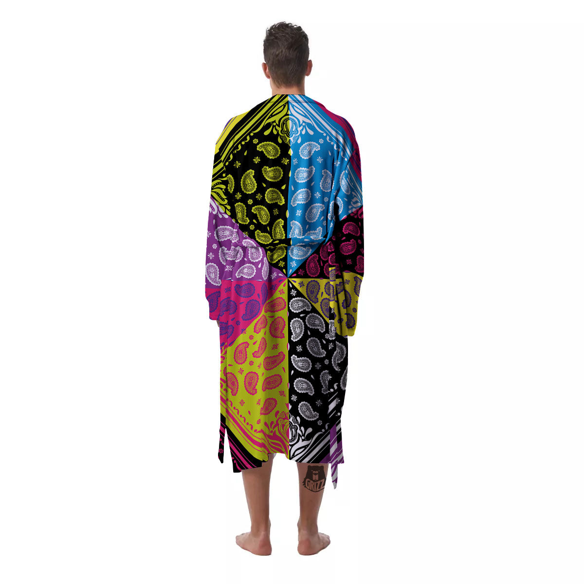 Bandana Paisley Colorful Square Print Men's Robe-grizzshop