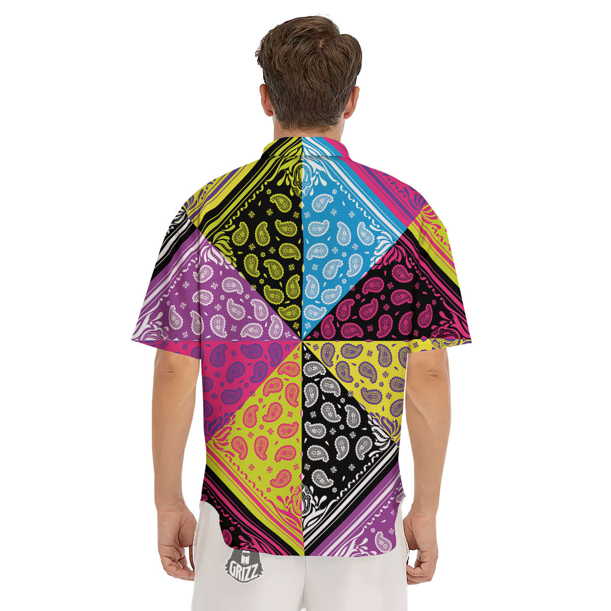 Bandana Paisley Colorful Square Print Men's Short Sleeve Shirts-grizzshop