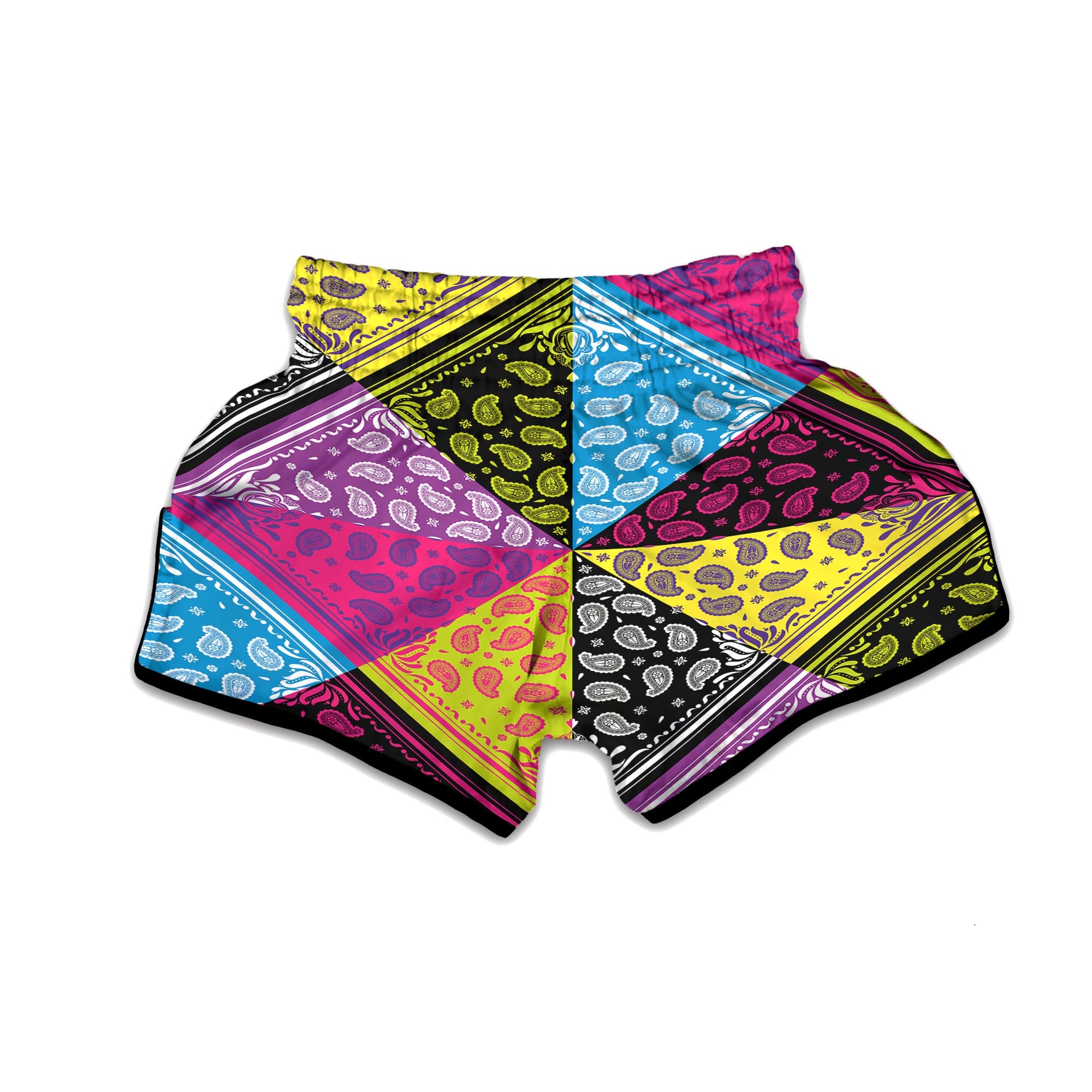 Bandana Paisley Colorful Square Print Muay Thai Boxing Shorts-grizzshop