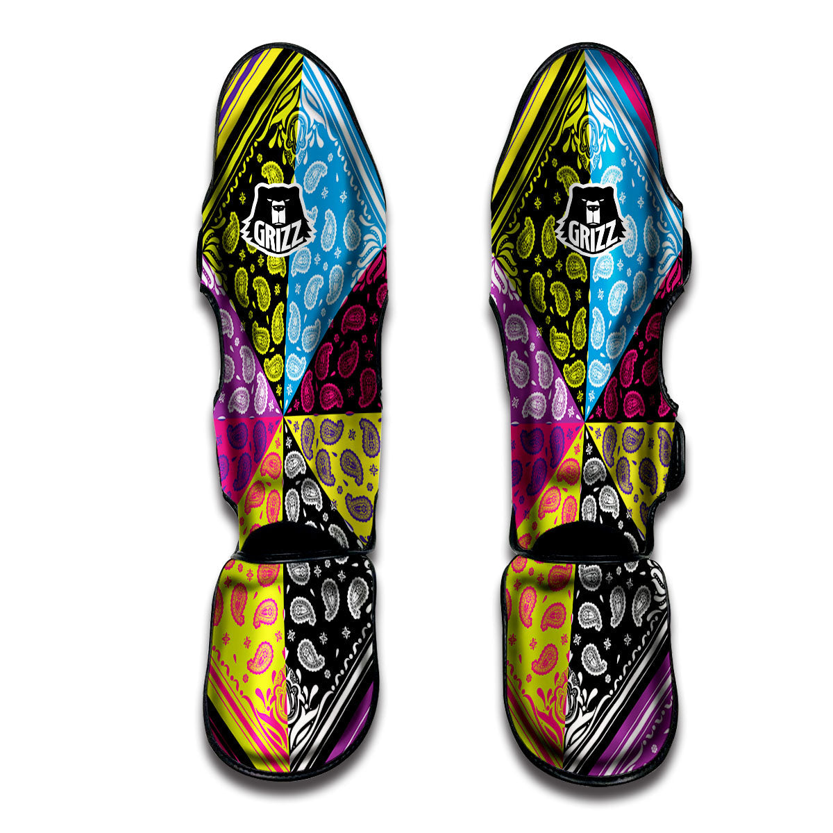 Bandana Paisley Colorful Square Print Muay Thai Shin Guards-grizzshop