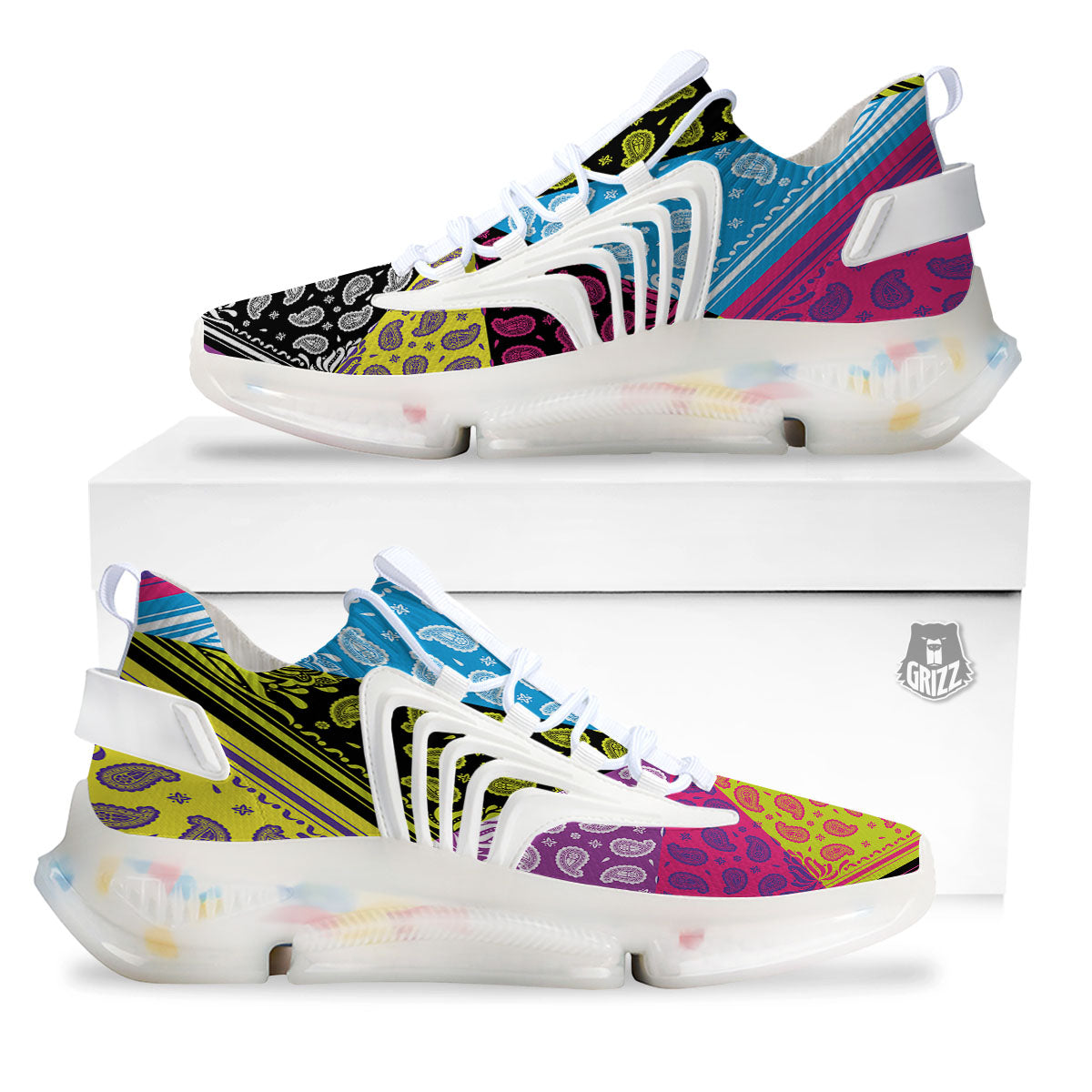 Bandana Paisley Colorful Square Print White Gym Shoes-grizzshop