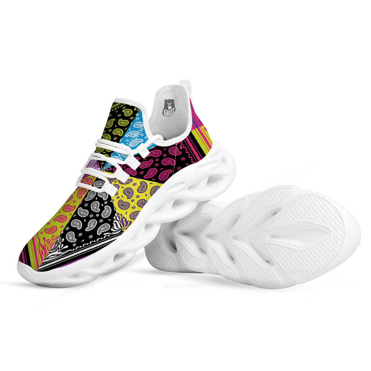 Bandana Paisley Colorful Square Print White Running Shoes-grizzshop