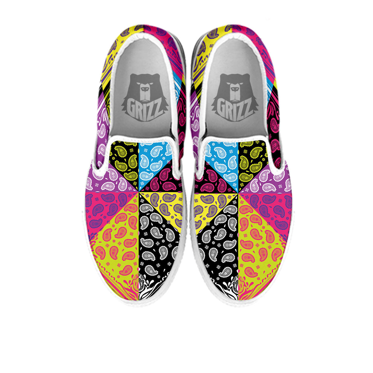 Bandana Paisley Colorful Square Print White Slip On Shoes-grizzshop