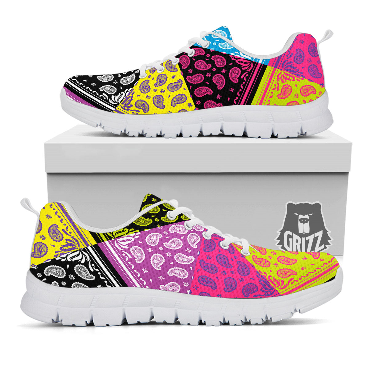 Bandana Paisley Colorful Square Print White Sneaker-grizzshop
