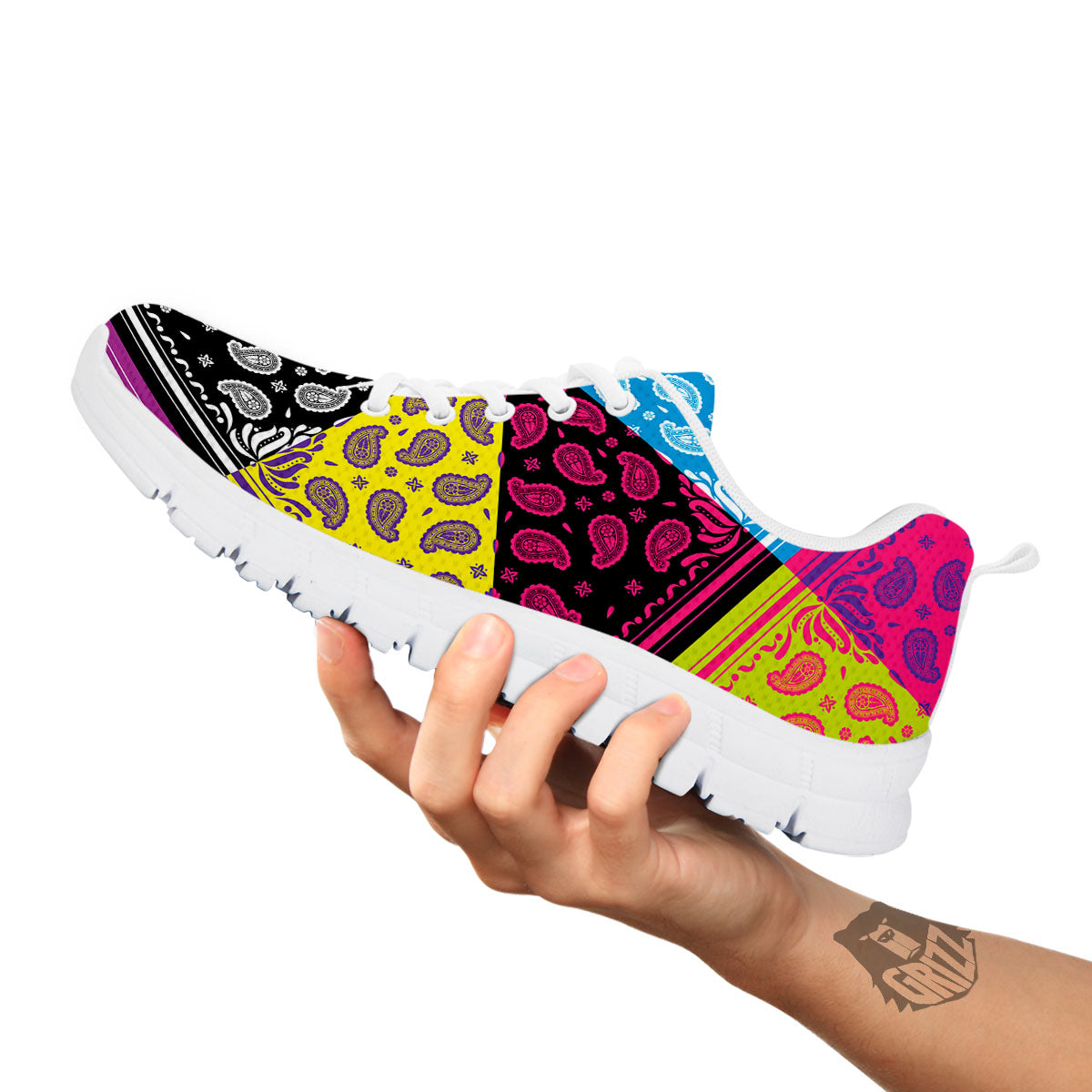 Bandana Paisley Colorful Square Print White Sneaker-grizzshop