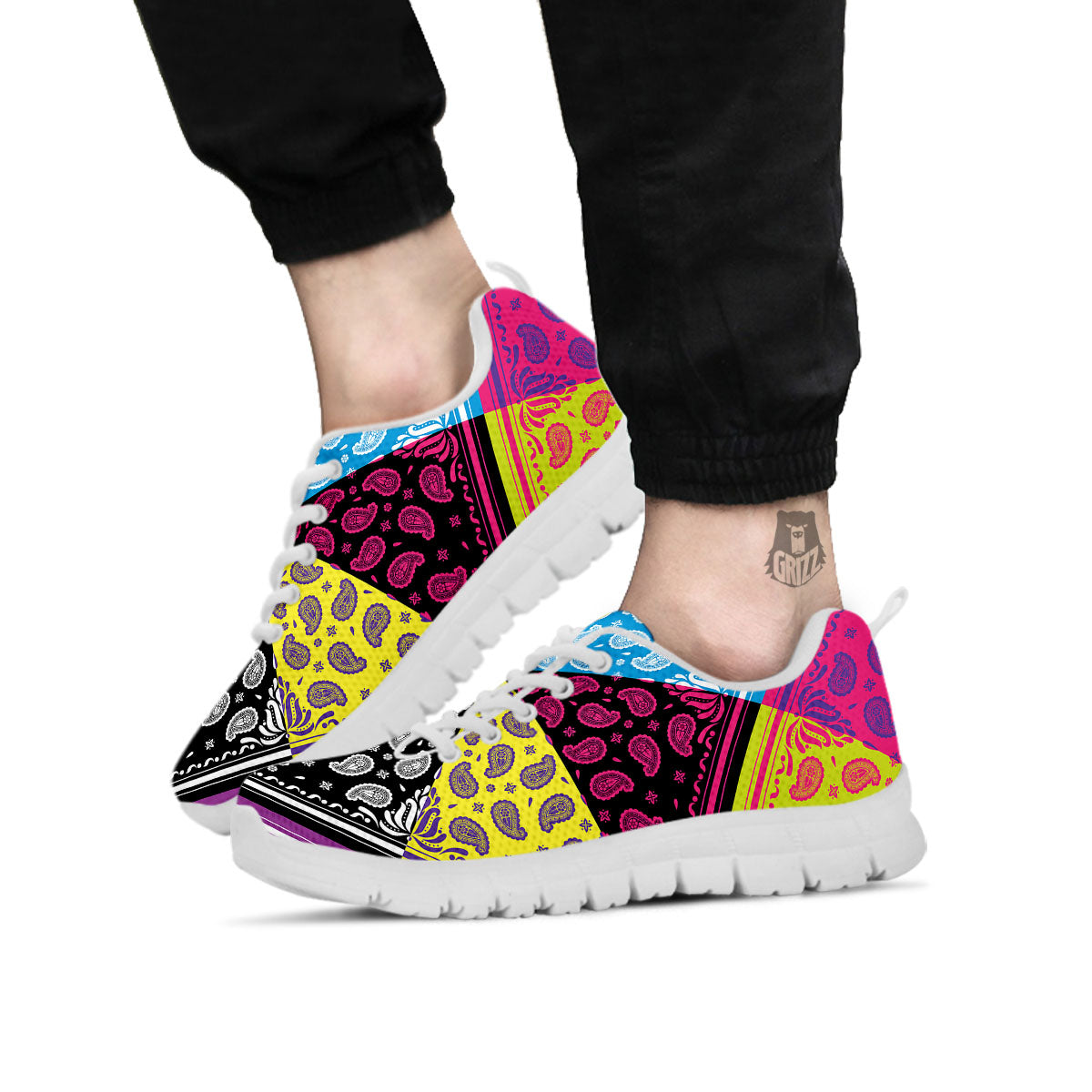 Bandana Paisley Colorful Square Print White Sneaker-grizzshop