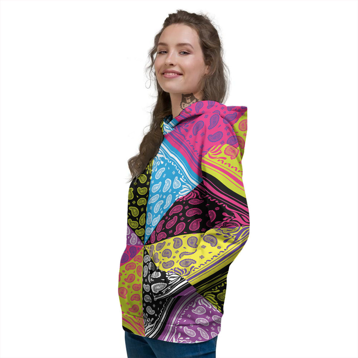 Bandana Paisley Colorful Square Print Women's Hoodie-grizzshop