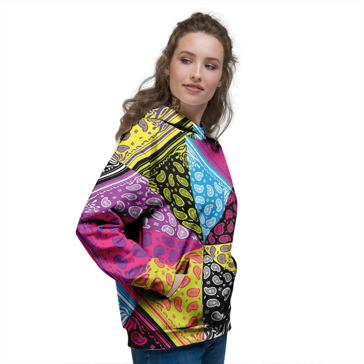 Bandana Paisley Colorful Square Print Women's Hoodie-grizzshop