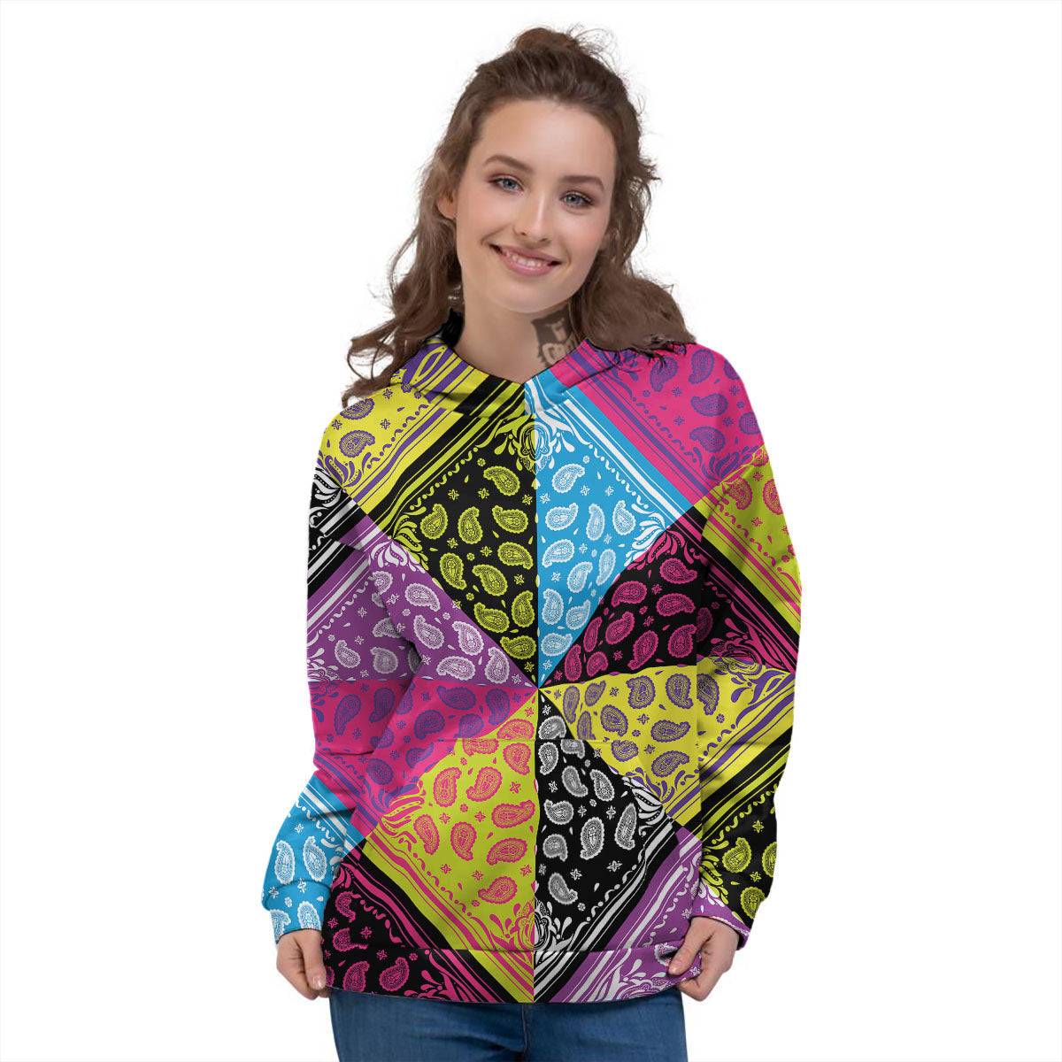 Bandana Paisley Colorful Square Print Women's Hoodie-grizzshop