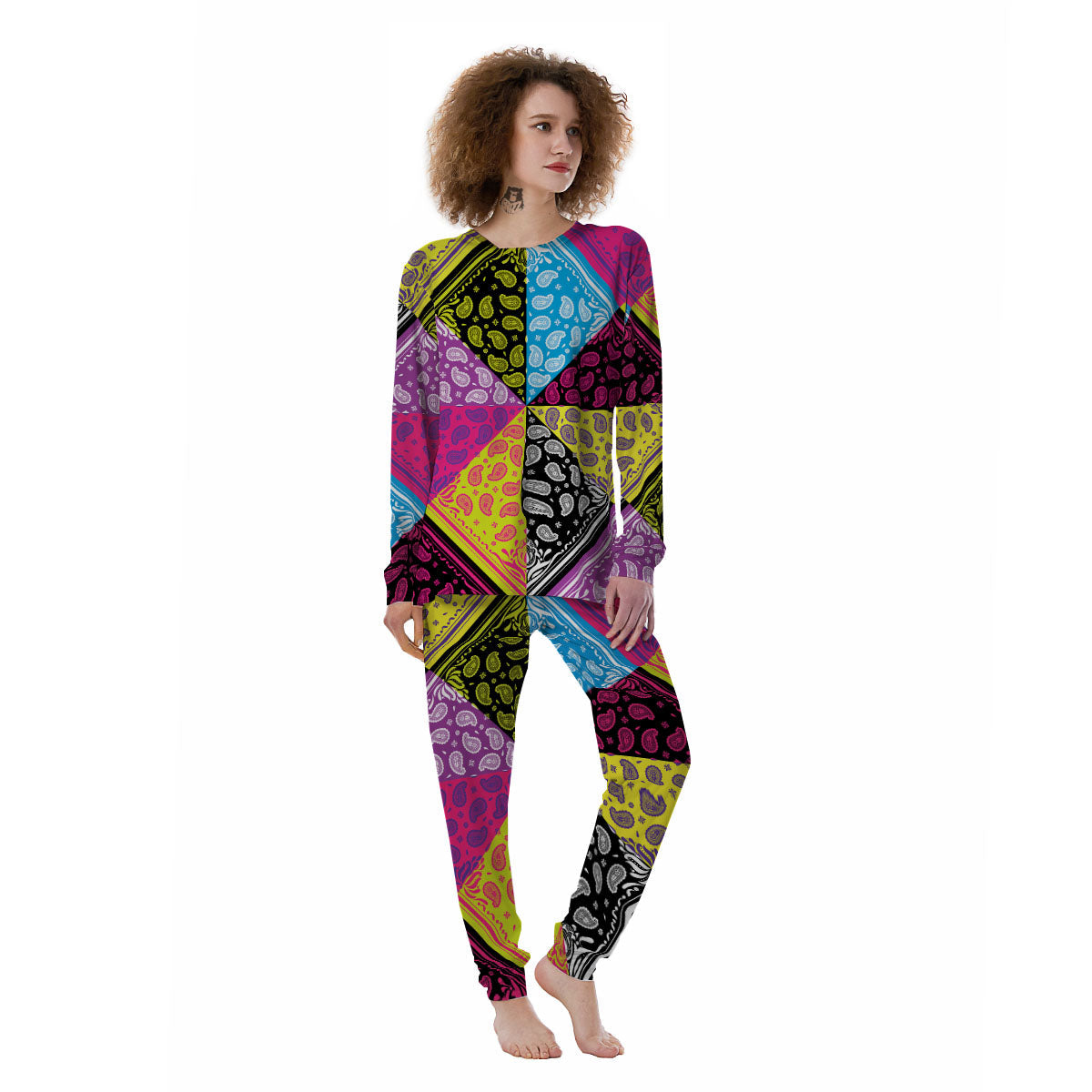 Bandana Paisley Colorful Square Print Women's Pajamas-grizzshop
