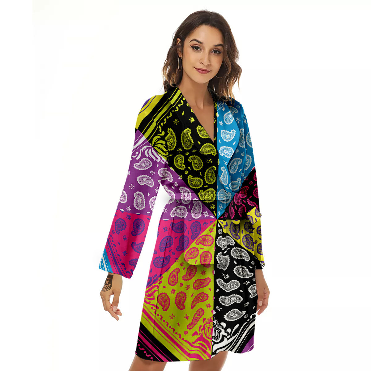 Bandana Paisley Colorful Square Print Women's Robe-grizzshop