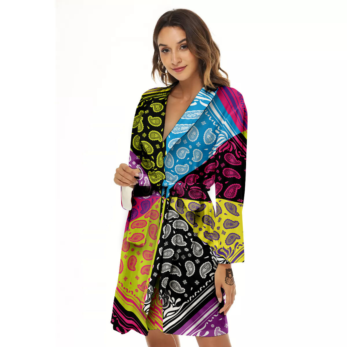 Bandana Paisley Colorful Square Print Women's Robe-grizzshop