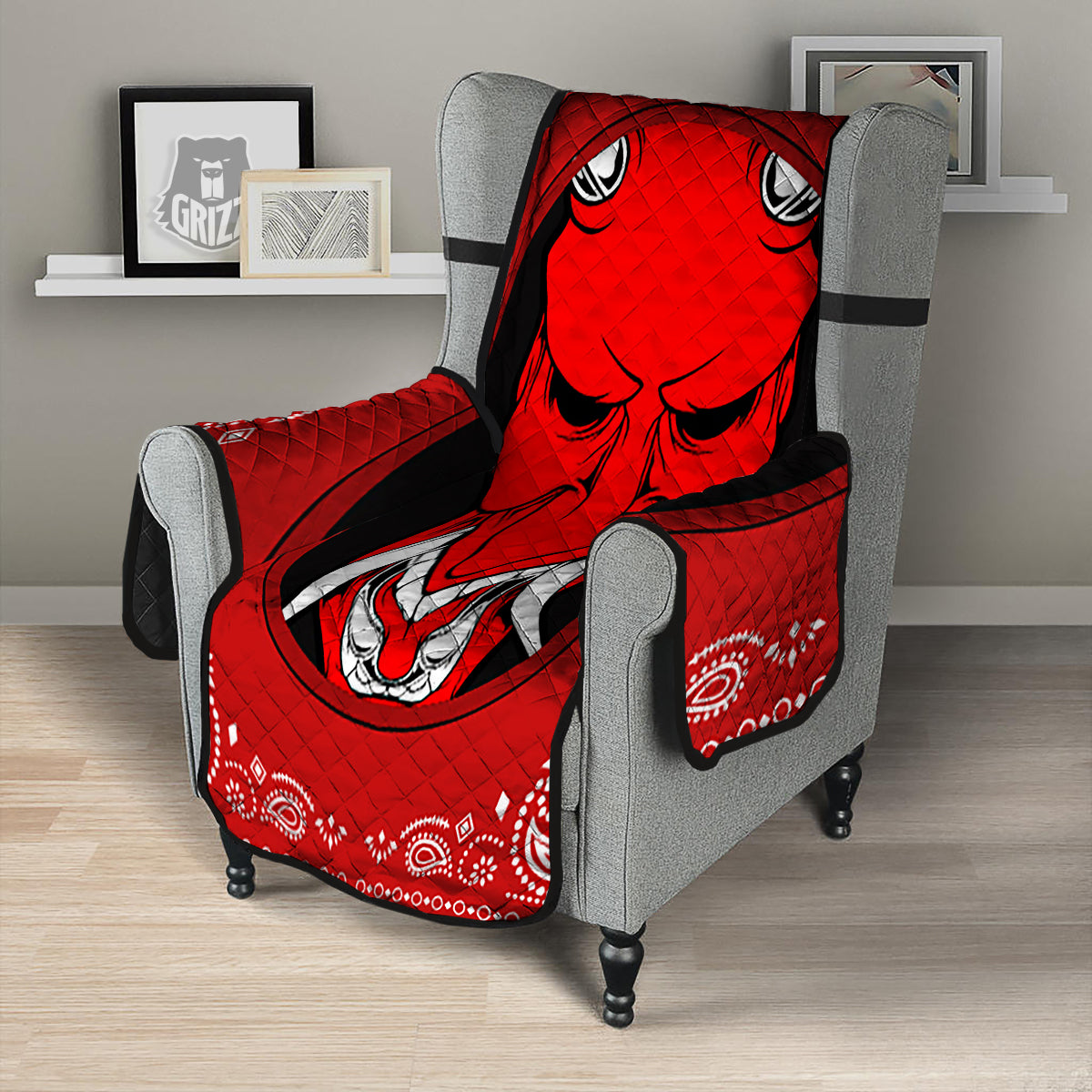 Bandana Red Hannya Demon Print Armchair Protector-grizzshop