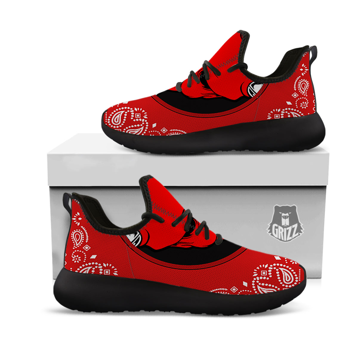 Bandana Red Hannya Demon Print Black Athletic Shoes-grizzshop