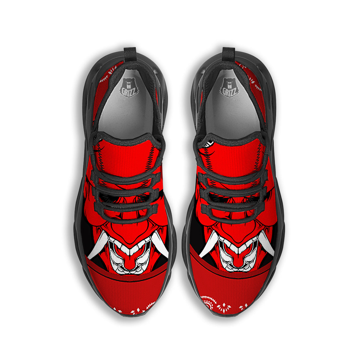 Bandana Red Hannya Demon Print Black Running Shoes-grizzshop