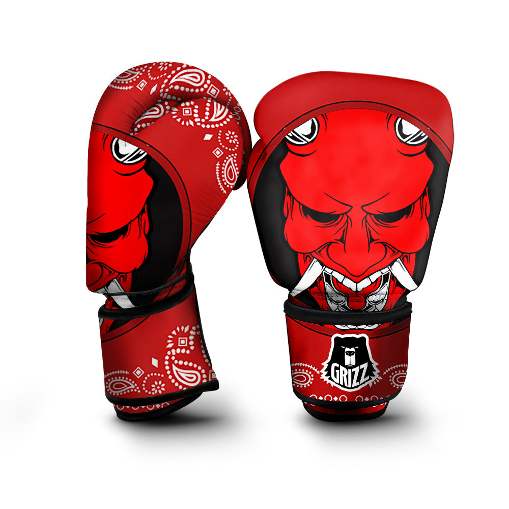 Bandana Red Hannya Demon Print Boxing Gloves-grizzshop