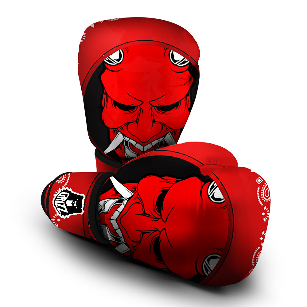 Bandana Red Hannya Demon Print Boxing Gloves-grizzshop