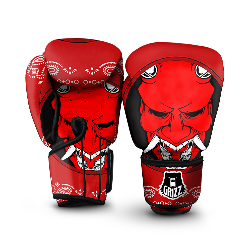 Bandana Red Hannya Demon Print Boxing Gloves-grizzshop