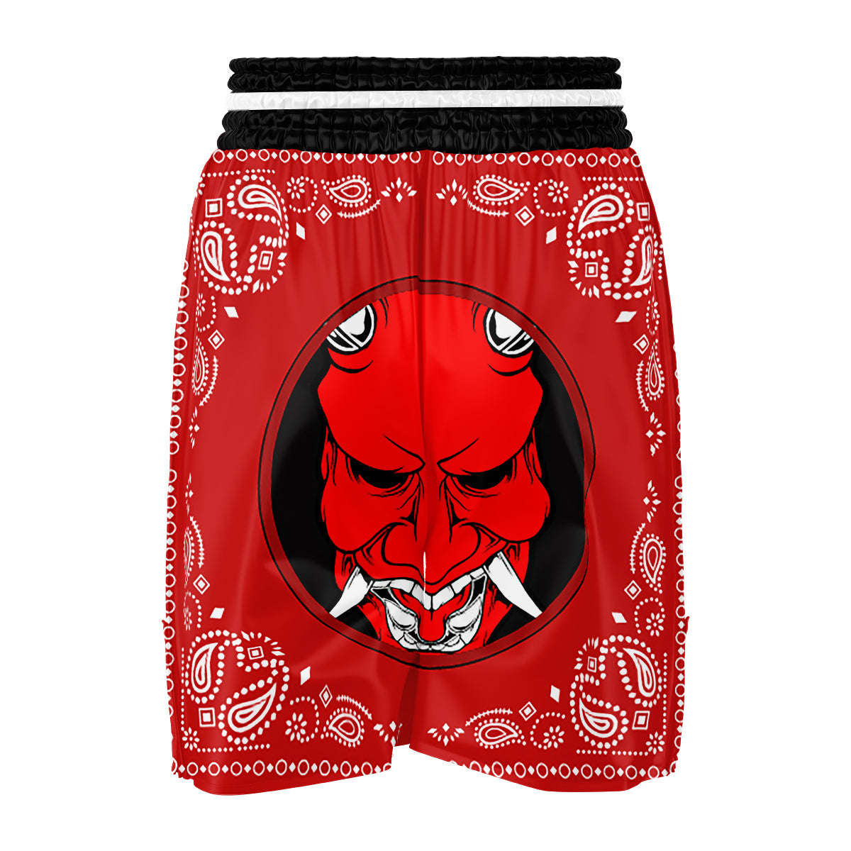 Bandana Red Hannya Demon Print Boxing Shorts-grizzshop