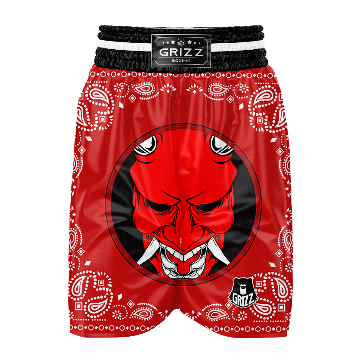 Bandana Red Hannya Demon Print Boxing Shorts-grizzshop