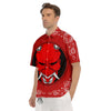 Bandana Red Hannya Demon Print Men's Short Sleeve Shirts-grizzshop