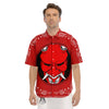 Bandana Red Hannya Demon Print Men's Short Sleeve Shirts-grizzshop