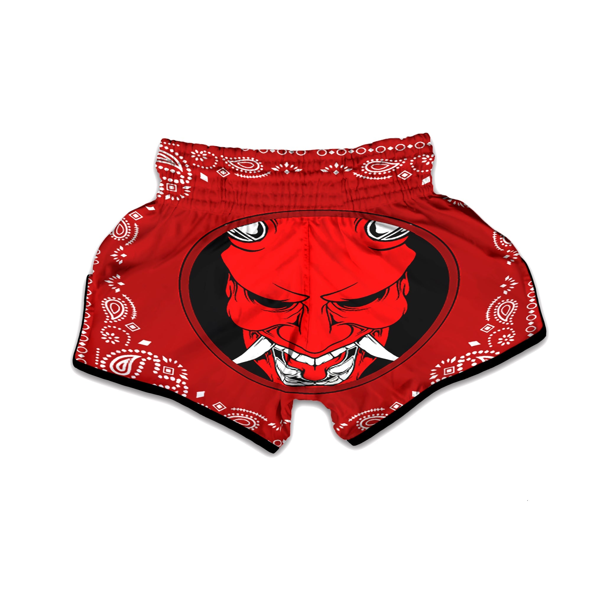 Bandana Red Hannya Demon Print Muay Thai Boxing Shorts-grizzshop