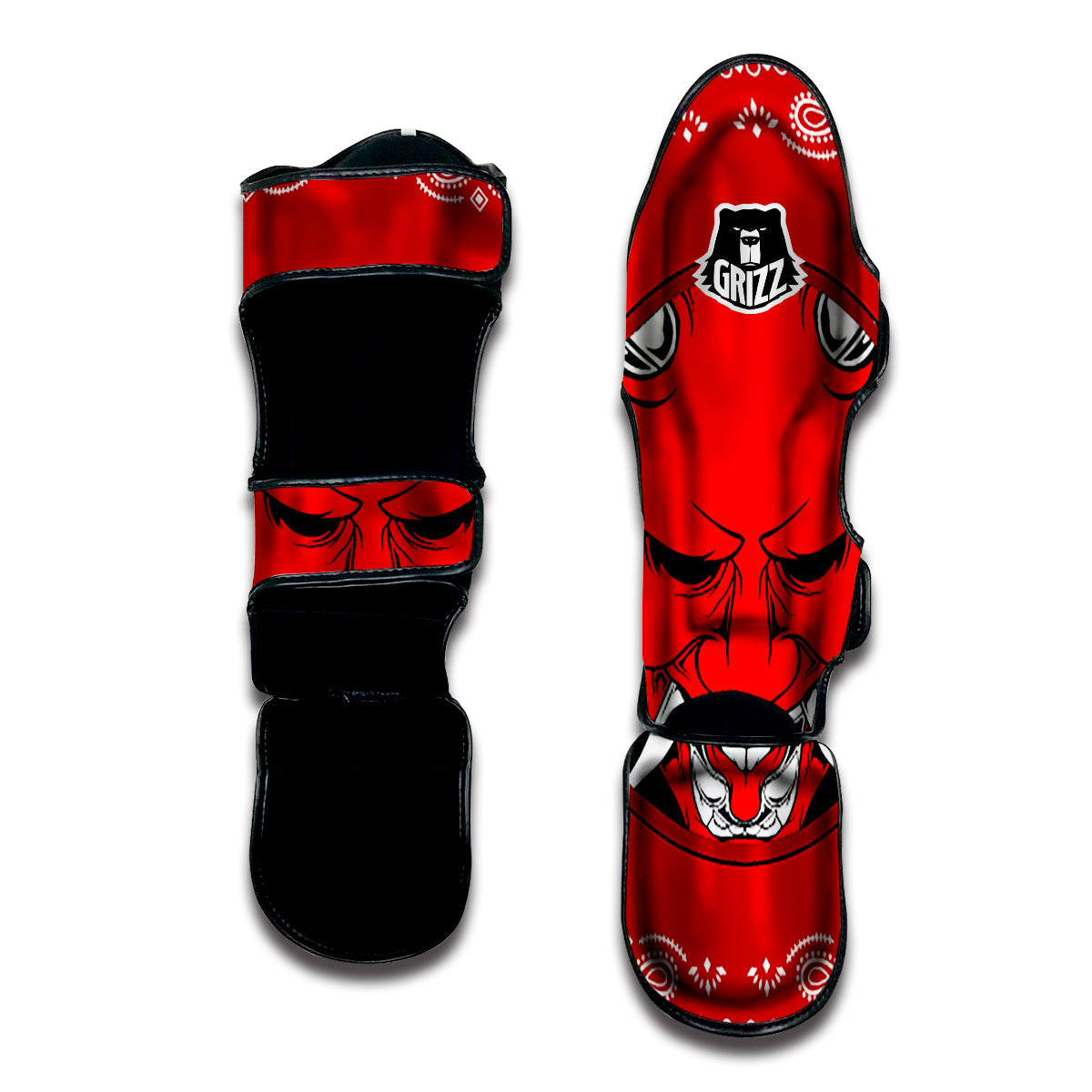 Bandana Red Hannya Demon Print Muay Thai Shin Guards-grizzshop