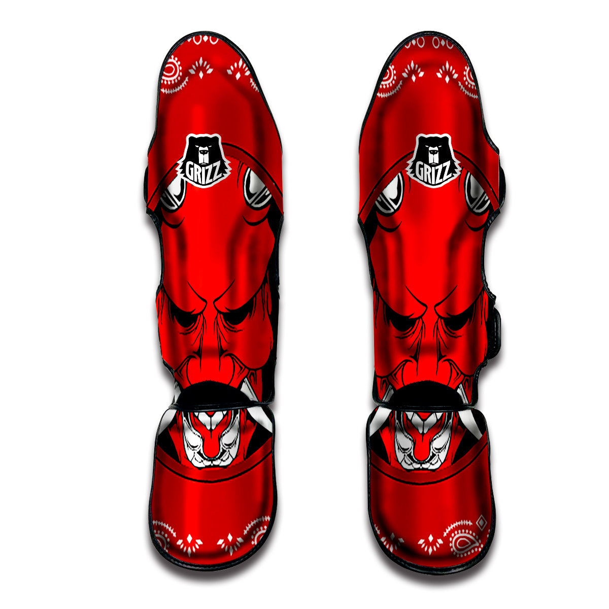 Bandana Red Hannya Demon Print Muay Thai Shin Guards-grizzshop