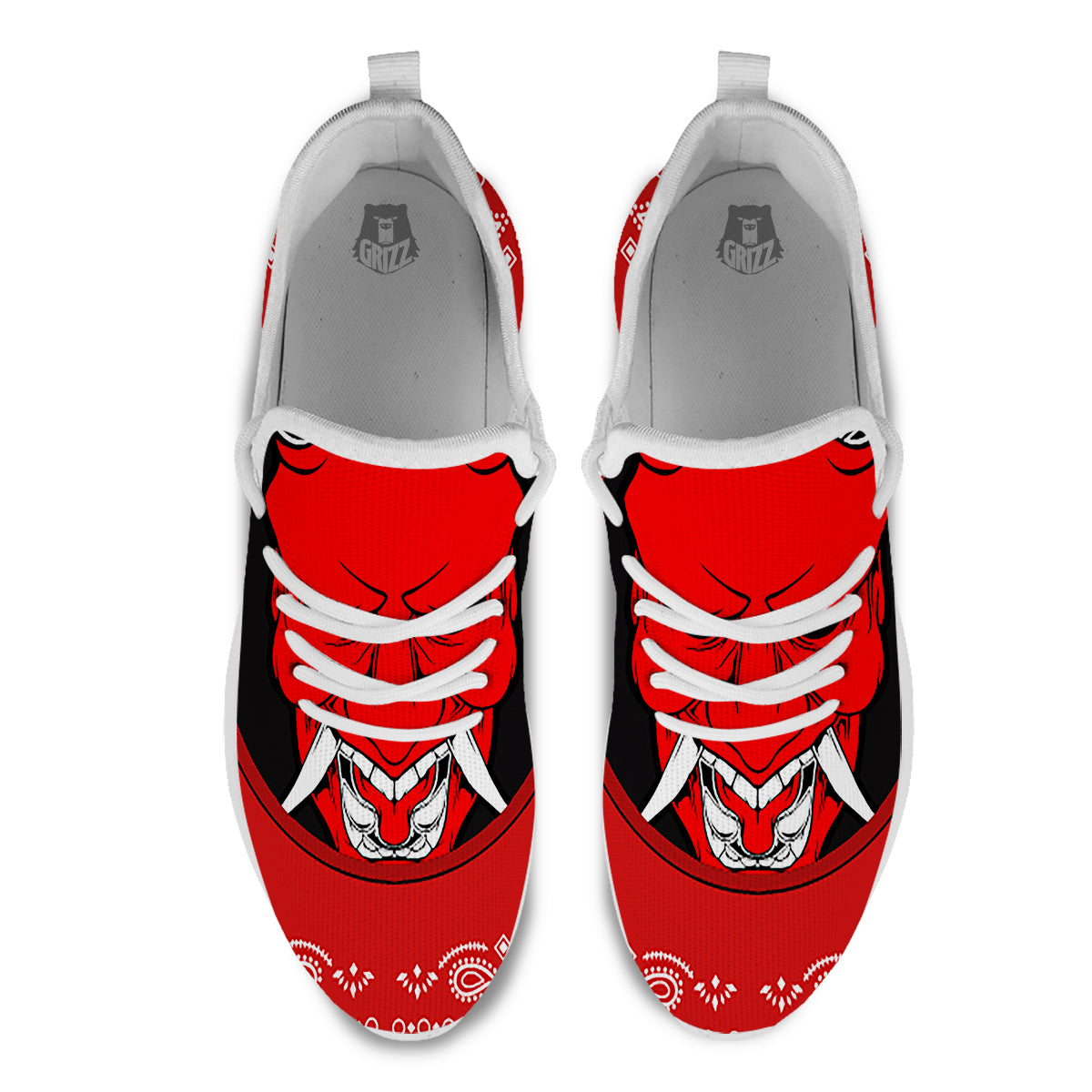 Bandana Red Hannya Demon Print White Athletic Shoes-grizzshop