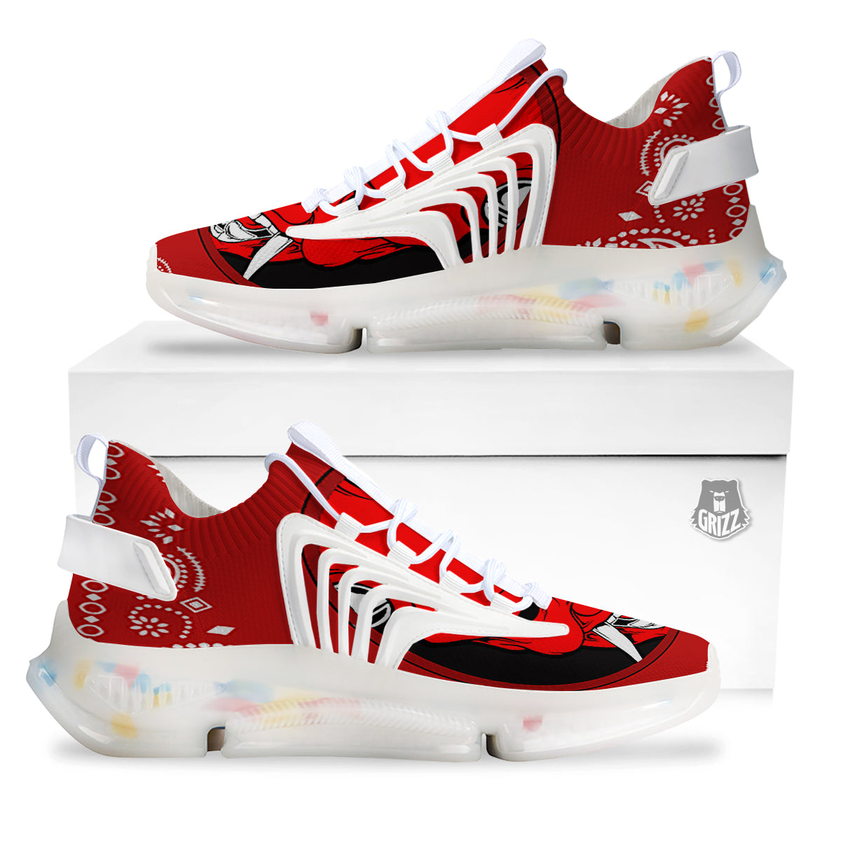 Bandana Red Hannya Demon Print White Gym Shoes-grizzshop