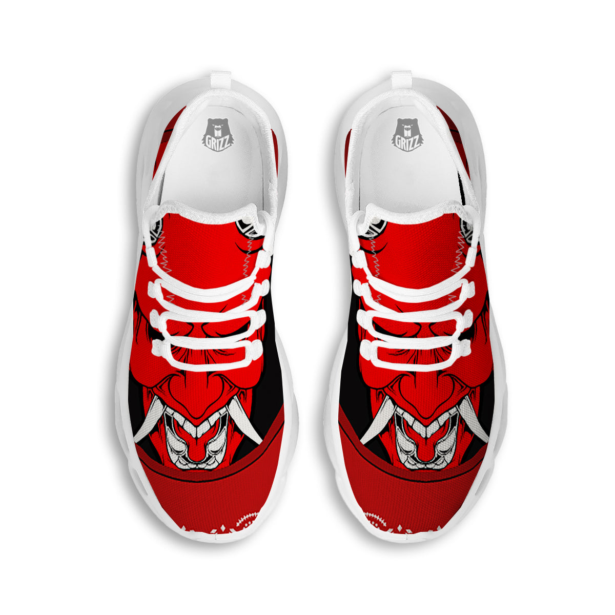 Bandana Red Hannya Demon Print White Running Shoes-grizzshop