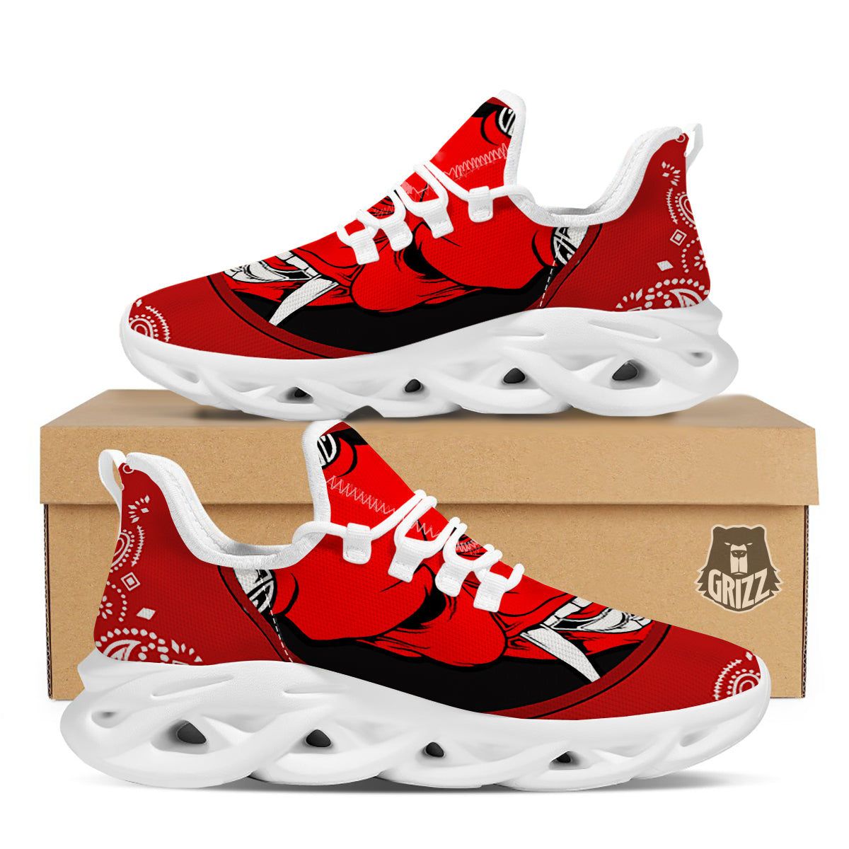 Bandana Red Hannya Demon Print White Running Shoes-grizzshop