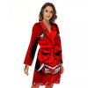 Bandana Red Hannya Demon Print Women's Robe-grizzshop