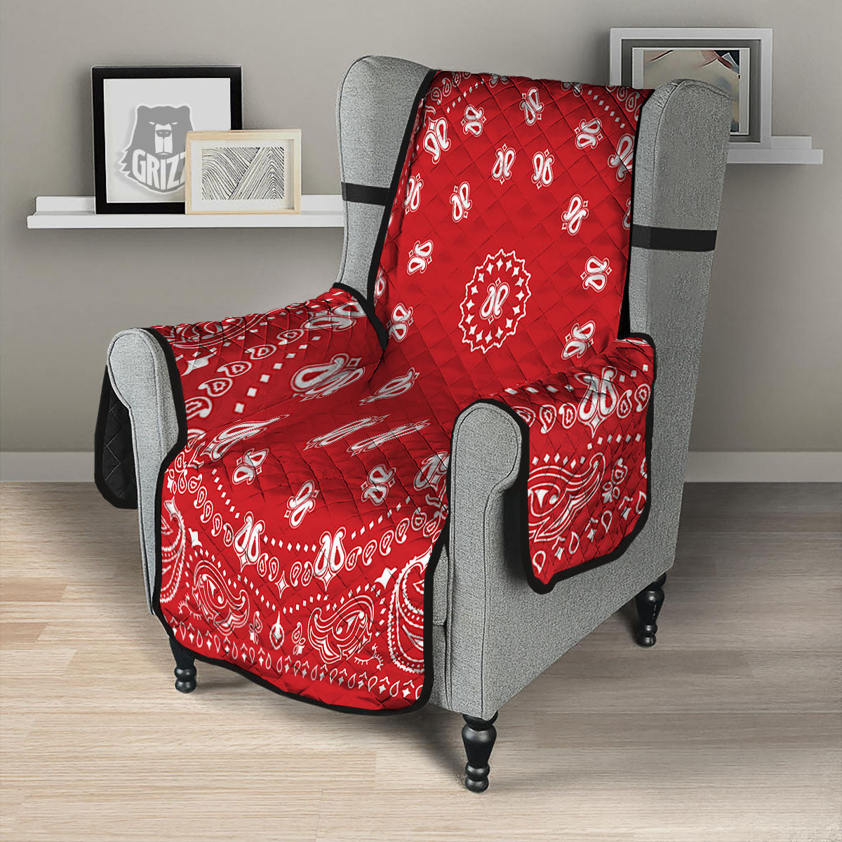 Bandana Red Paisley Print Armchair Protector-grizzshop