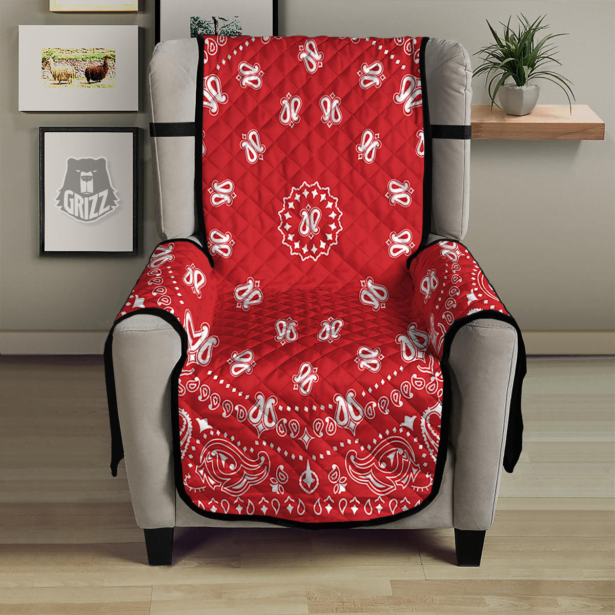 Bandana Red Paisley Print Armchair Protector-grizzshop