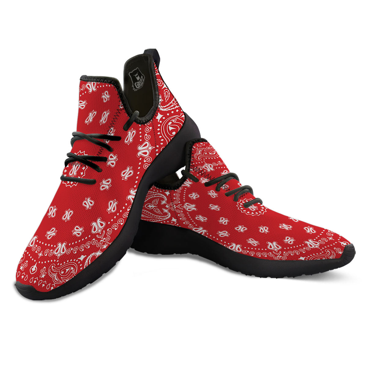 Bandana Red Paisley Print Black Athletic Shoes-grizzshop