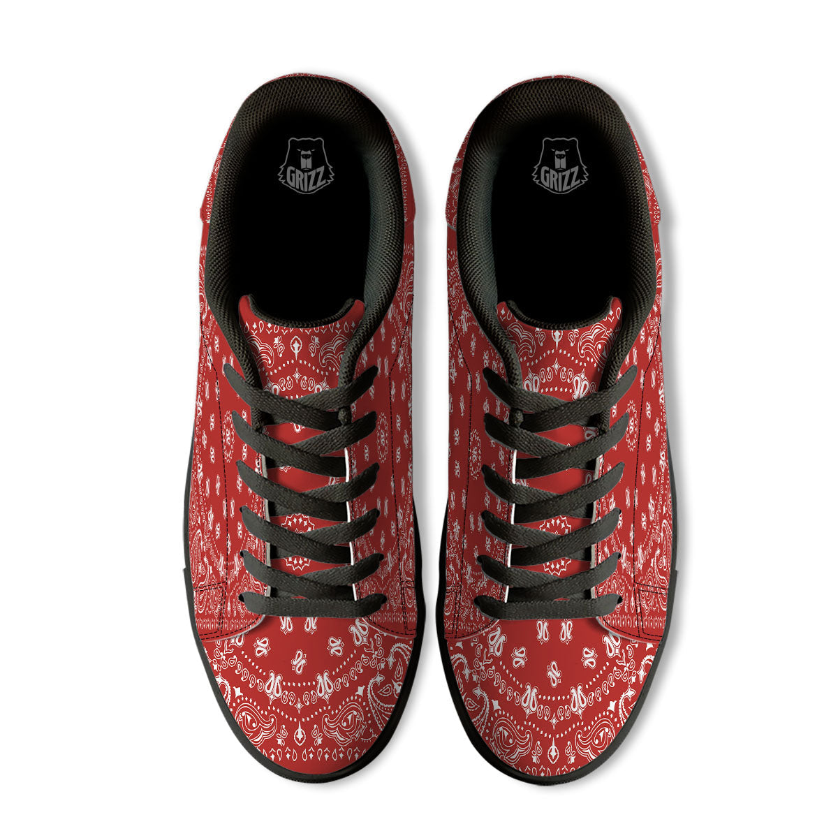 Bandana Red Paisley Print Black Low Top Sneakers-grizzshop