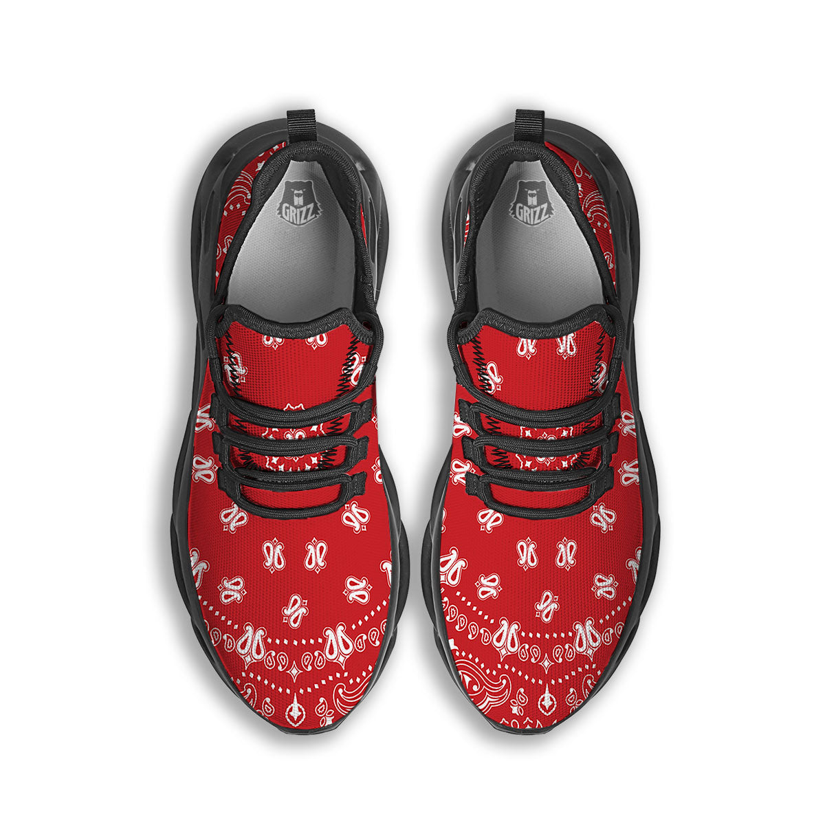 Bandana Red Paisley Print Black Running Shoes-grizzshop