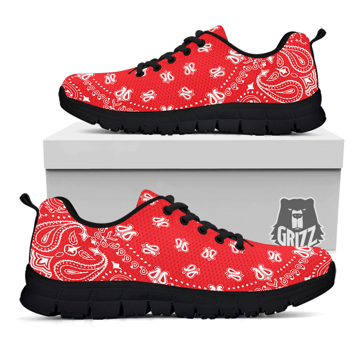 Bandana Red Paisley Print Black Sneaker-grizzshop