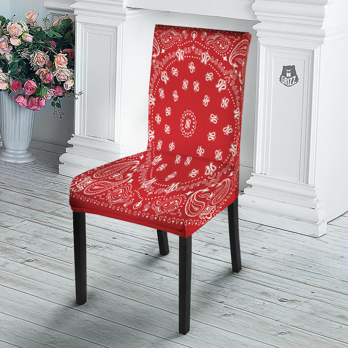 Bandana Red Paisley Print Dining Chair Slipcover-grizzshop