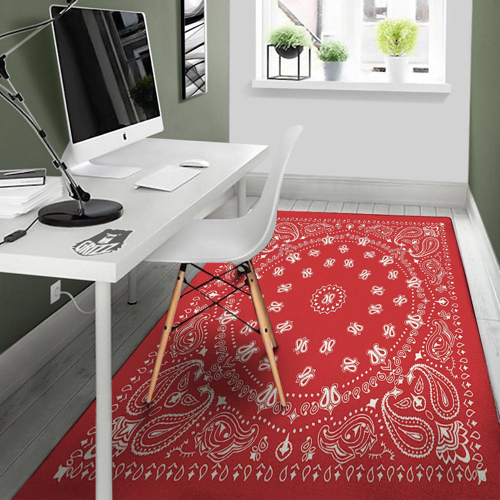 Bandana Red Paisley Print Floor Mat-grizzshop