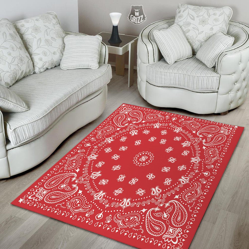 Bandana Red Paisley Print Floor Mat-grizzshop