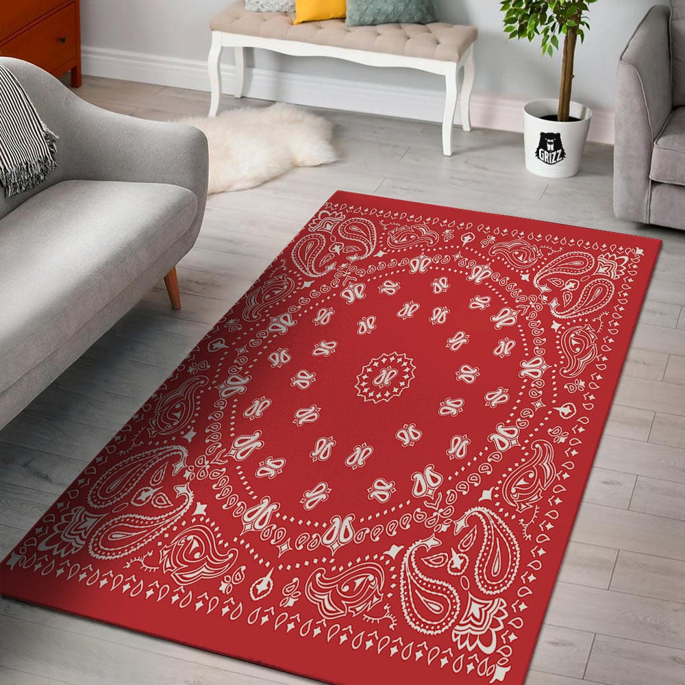 Bandana Red Paisley Print Floor Mat-grizzshop