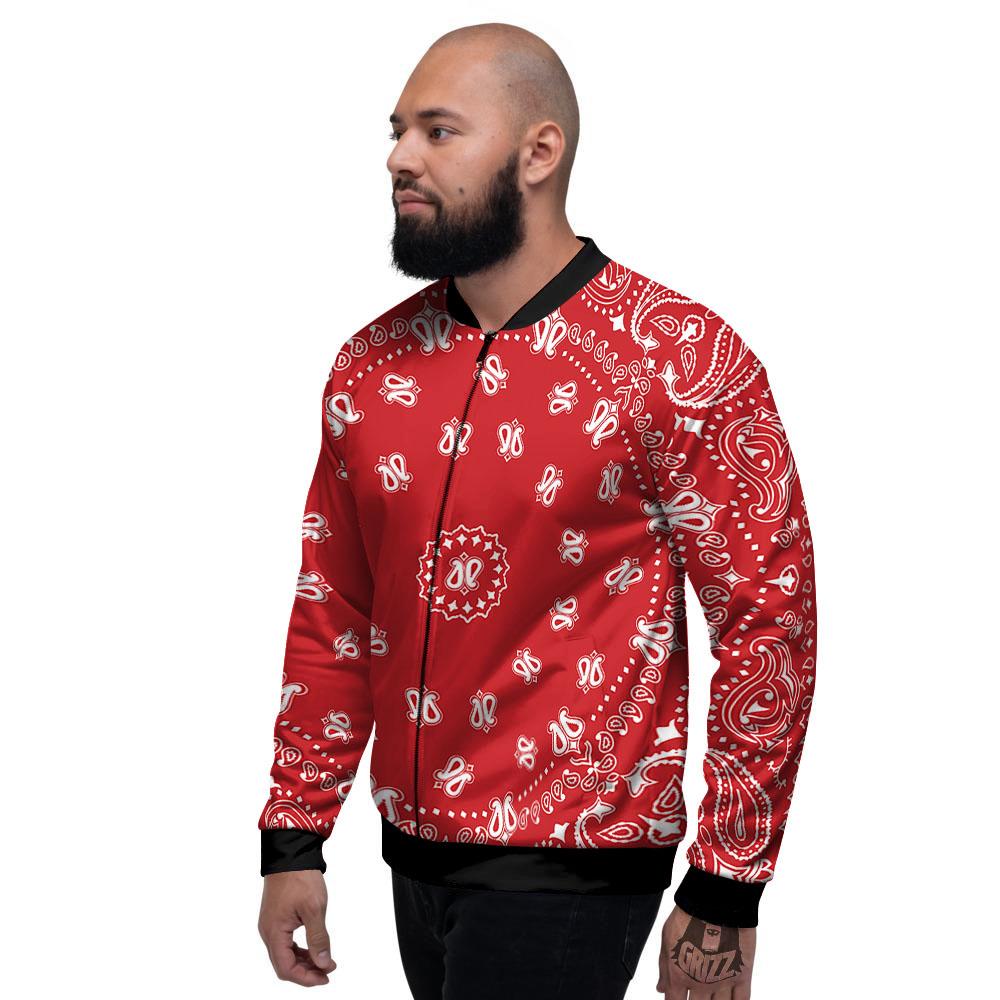 Bandana Red Paisley Print Men's Bomber Jacket-grizzshop