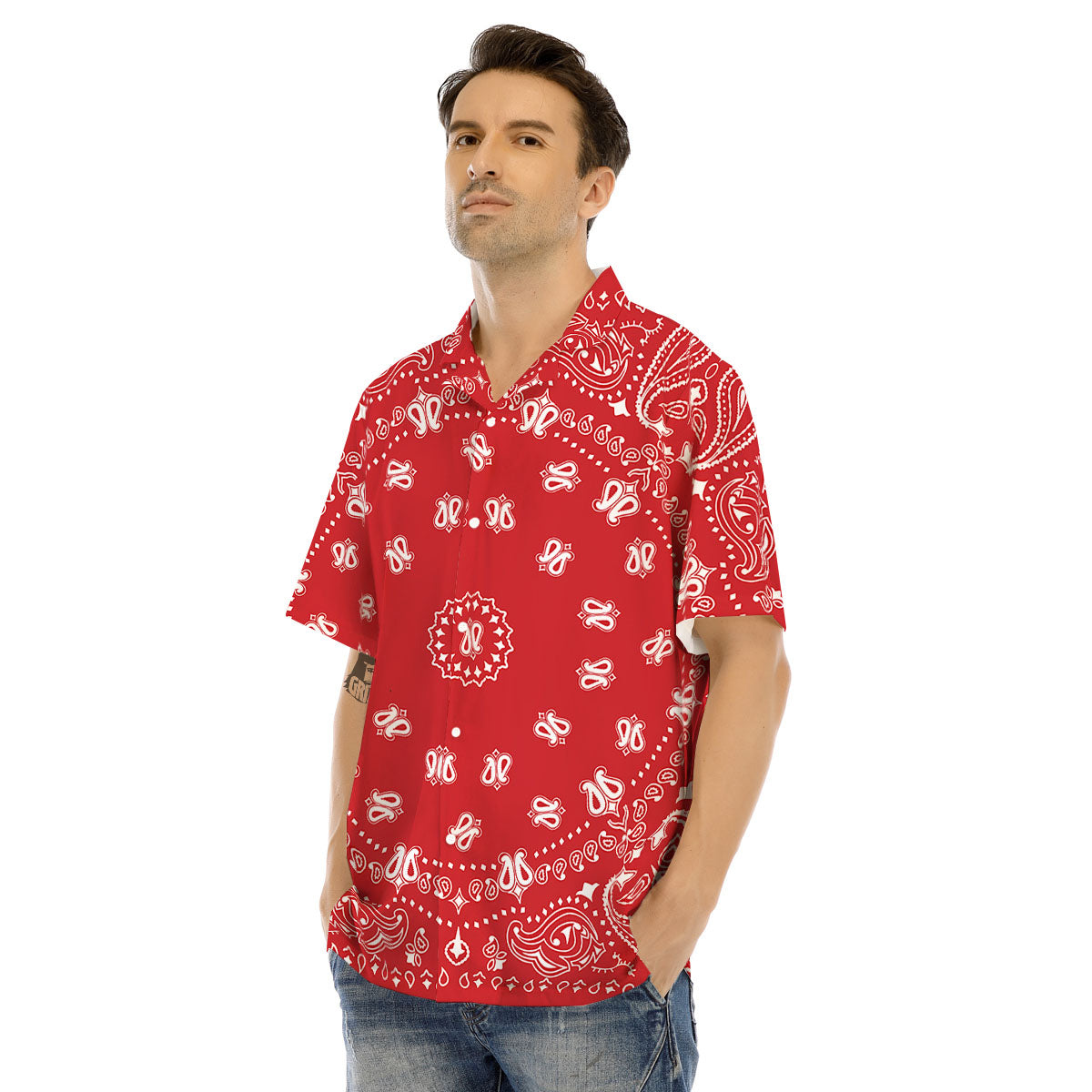 Bandana Red Paisley Print Men's Hawaiian Shirt-grizzshop