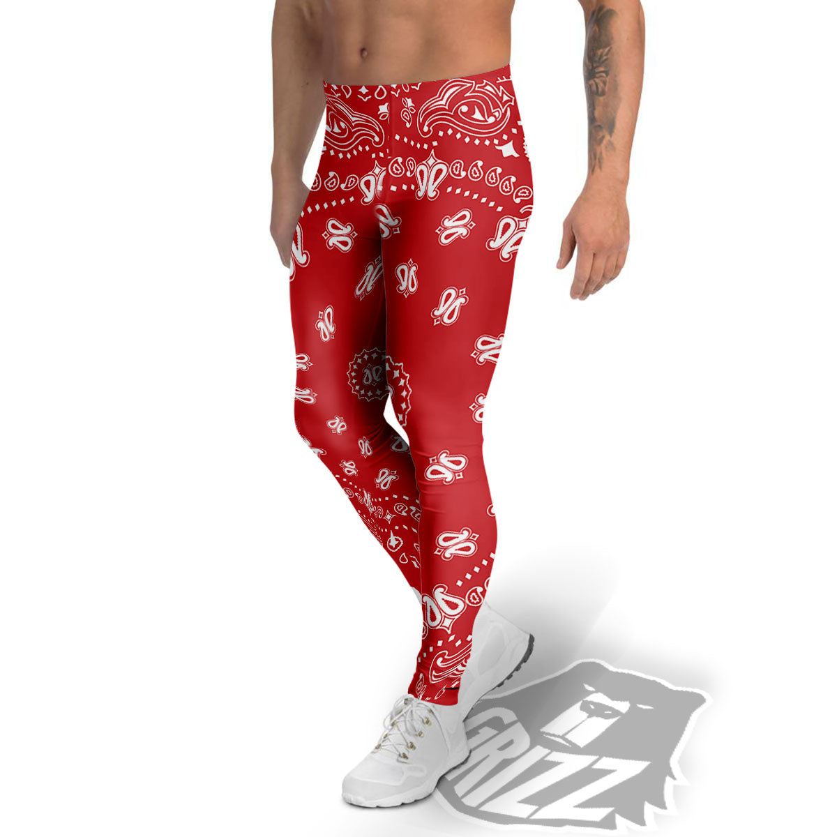 Bandana Red Paisley Print Men's Leggings-grizzshop