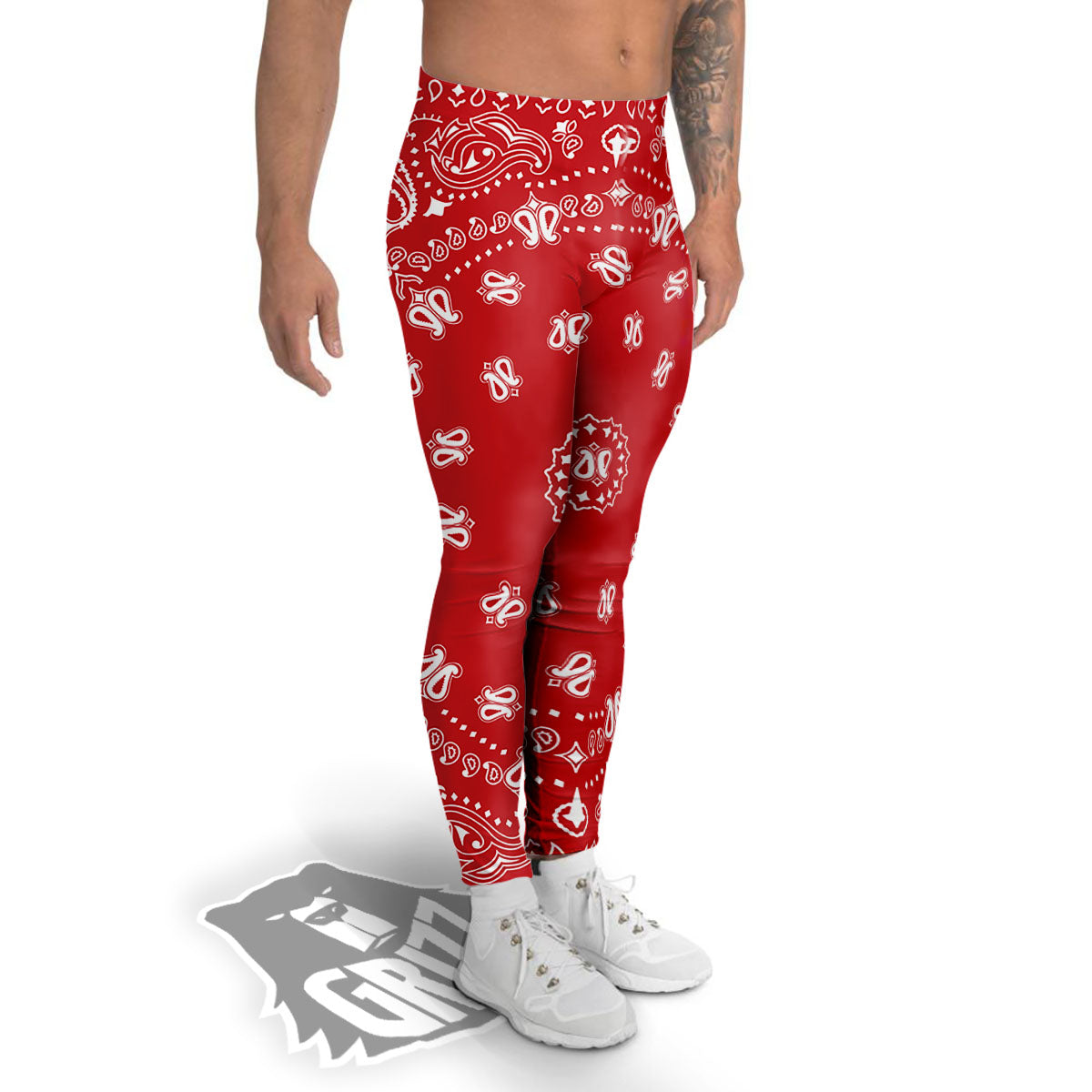 Bandana Red Paisley Print Men's Leggings-grizzshop