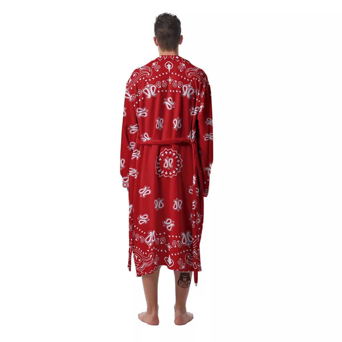 Bandana Red Paisley Print Men's Robe-grizzshop